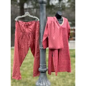 Pink Salwar Kameez Women XL Runs Sm 3 piece outfit Pants Top Scarf Cultural